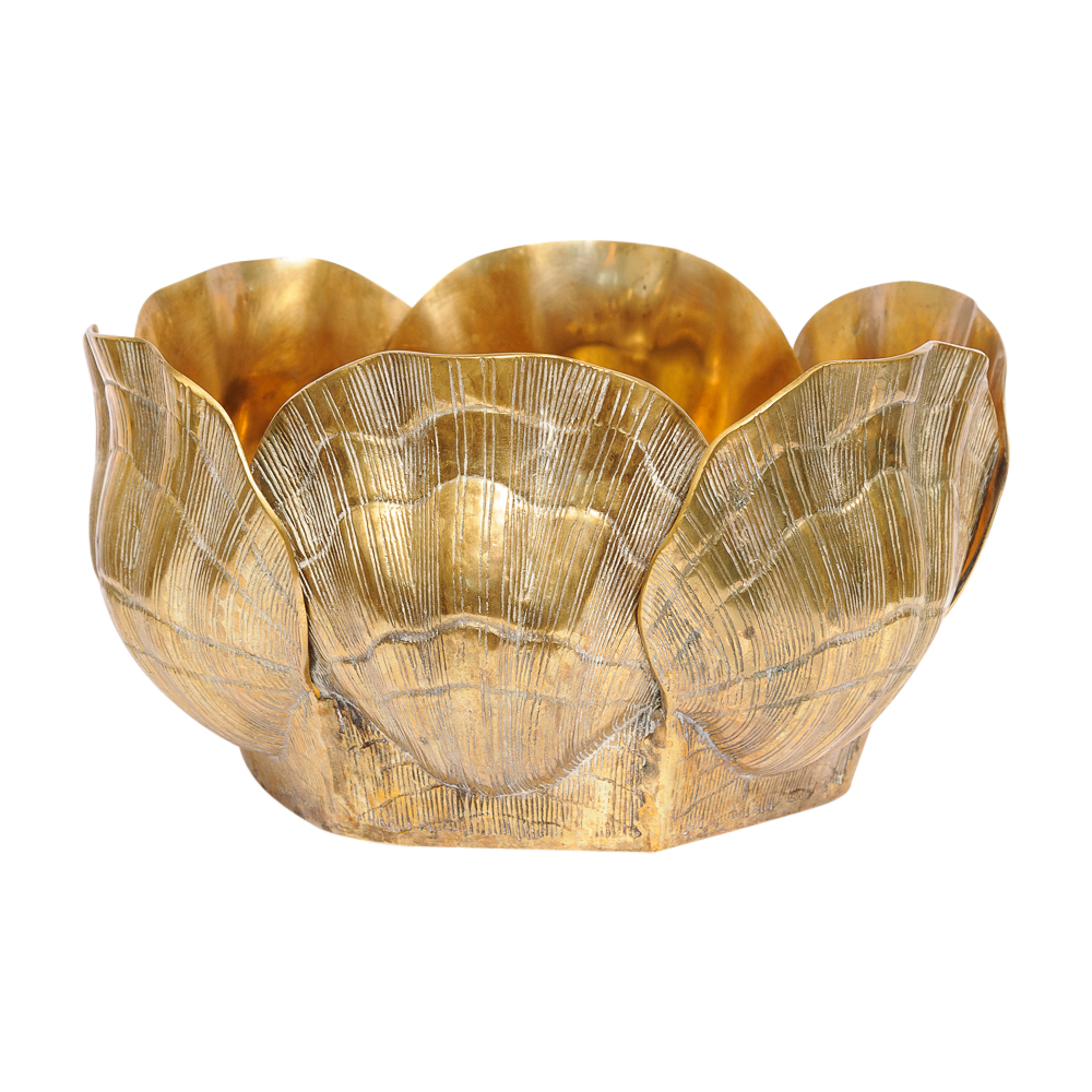Beautiful Polished Brass Cache Pot Planter in Scallop Shell Motif