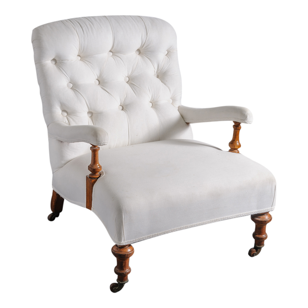 Victorian Tufted Chair w/ Wooden Legs on Casters : On ...
