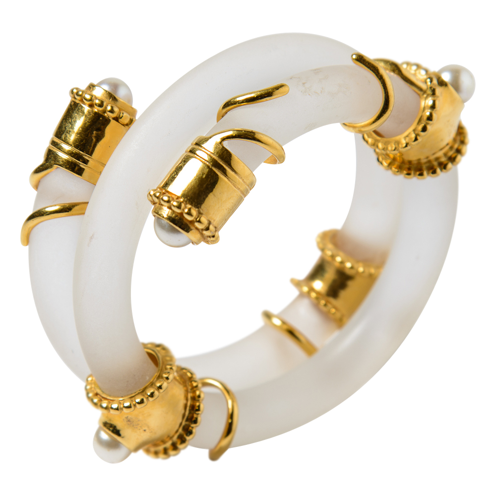 Unsigned Inna Cytrine Frosted Lucite Coil Bracelet with Gold Tone Metal ...
