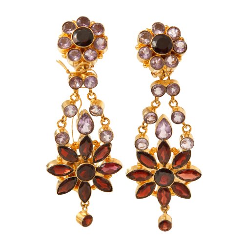 Pair of Vermeil Drop Earrings with Garnets and Amethyst : On Antique ...