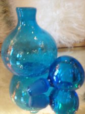 Set of Three Vintage Colored Blenko Glass Crackled Decanters with ...